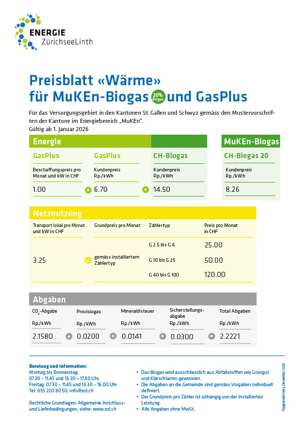 Preisblatt Waerme fuer MuKEn Biogasund ErdgasPlus
